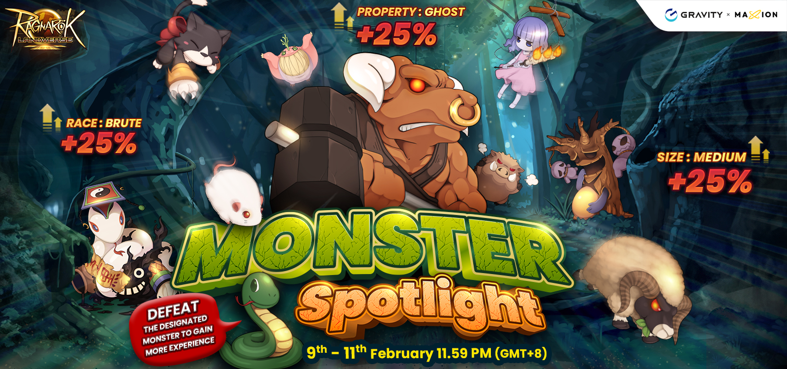 Monster Spotlight: Defeat the designated monster to gain more experience this weekend.