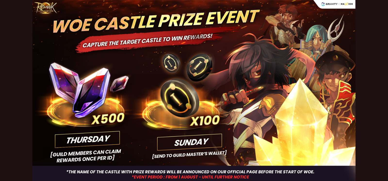 Ragnarok Online Landverse Capture the target castle and win rewards in every War of Emperium (Thursday, Sunday)!